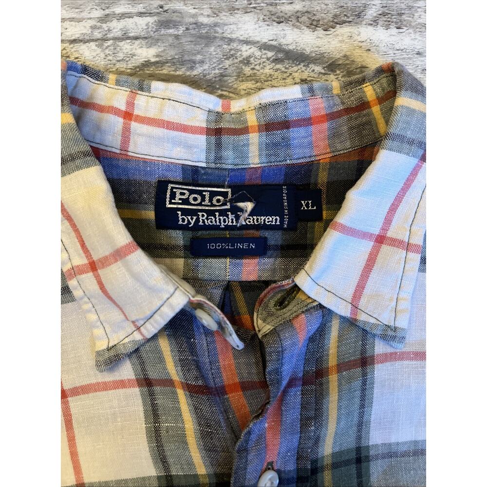 Polo Ralph Lauren Linen Shirt Mens XL Button Down Colorful Plaid Lightweight - Picture 2 of 6